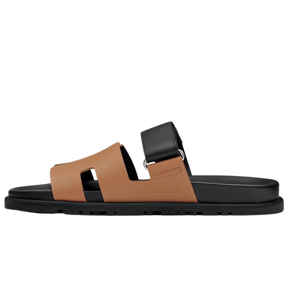 Hermes Chypre Sandal Mens Black Naturel Safari Leather H Logo Slide Flat 45 12 - Picture 8 of 13